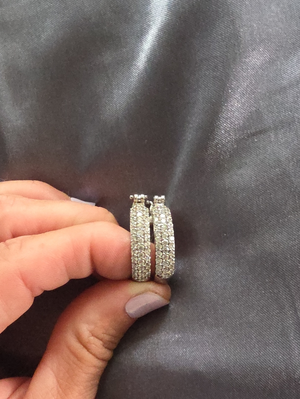 Vintage D'Joy Sterling Silver & CZ Gem Hoop Earrings